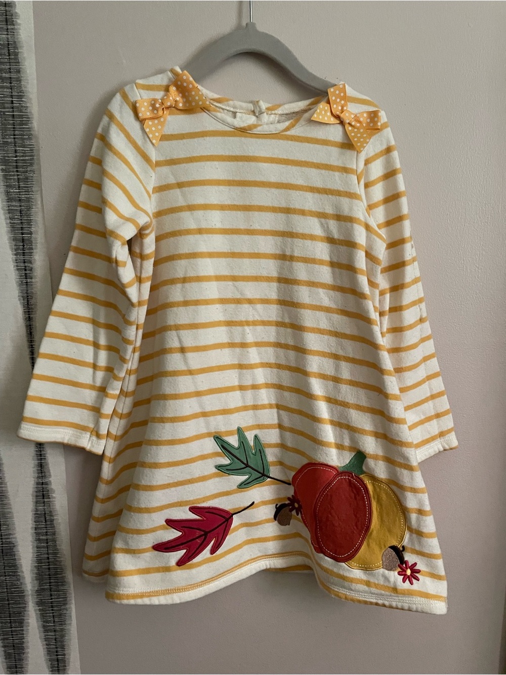 Goodlad Yellow Striped Long-Sleeve Dress with Autumn Appliqué